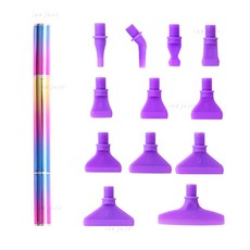 鑽石畫點鑽筆套裝：螺紋新款點鑽筆，塑料筆頭，DIY鑽石繡5D膠泥工具組，本島出貨, 1個, 七彩筆桿+紫色螺紋塑料12頭
