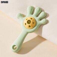 DFMEI 寶寶磨牙棒 手掌搖鈴玩具 可水煮 防吃手, 1個, 如圖, 青檸綠