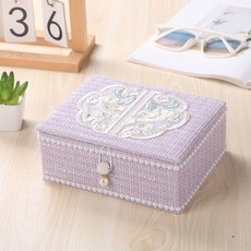 針線盒收納盒 家用針線盒刺繡手工diy縫紉工具套裝針線收納盒國潮嫁妝結婚禮品, 1個, 復古繡花【紫色】空盒子, 復古繡花【紫色】空盒子