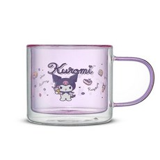 JoyJolt Hello Kitty 이중벽 단열 커피 머그 피트 쿠로미 382.7g(13.5온스) 유리 컵 라떼 아이스 커피 또는 차에 이상적인 귀여운 음료 유리 제품, Kuromi, 1개