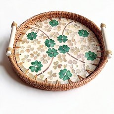 手工編織藤編貝殼四葉草託盤, 四葉草貝殼託盤大號直徑28高3釐米