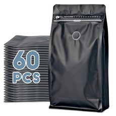 아마존평점4.5+ 미국출고 108751 밸브가 있는 커피 백(60개 113.4g(4온스) 0.1kg(0.2파운드)) 밸브 커피콩 백 높은 장벽 알루미늄 호일 평평한 바닥, 블랙, 4oz