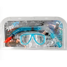 AROPEC 游龍潛水 成人款面鏡呼吸管組合 (送網狀裝備袋), 水藍色