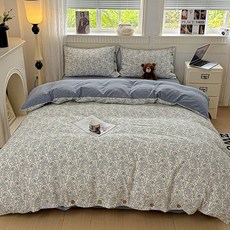 리진 플로아 린넨 이불커버 싱글 (150X200cm), 블루