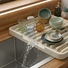 제이피 경사형 실리콘 싱크대 물빠짐 식기 건조 매트, 1개, 아이보리