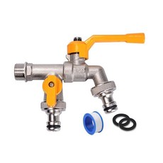 Outdoor Double Outlet Faucet 1/2 Inch Male Inlet NPT Thread Wall Mounted Garden Water Faucet with, 실버