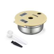 YUYUEMI Tassimo 재사용 가능한 커피 캡슐 리필 필터 포드 실리콘 뚜껑이 있는 스테인리스 스틸 필터 보쉬 타시모 시리즈 머신용 (220ML) 176339, 1