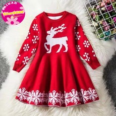 SHOWSHOP 女童聖誕麋鹿雪花針織洋裝