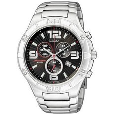 CITIZEN 星辰錶 AN7080-55E 黑面碼錶計時腕錶 10氣壓防水 銀色鋼帶