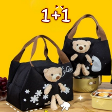 제제바이 보온백 보냉백 직장인 도시락 가방 세트, 곰돌이+꽂돌이, 1세트