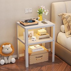 Alemon 2단 틈새 낮은 미니 침대 사이드 테이블, 02흰색