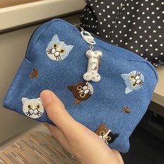 可愛貓咪刺繡化妝包 旅行收納袋