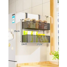 모던 미니멀리스트 주방 냉장고 수납 랙 벽걸이 철제 아트 다용도 보호필름 정리대, 51 검정색 2단 중간 사이즈