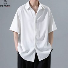 크레스티 남자 여름 얇은 시원한 반팔셔츠 오버핏 데일리 캐주얼 셔츠