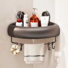 CICUFY 샤워 캐디 흡착 컵 1팩 드릴 없는 코너 선반 타월 바 및 탈착식 후크 포함 삼각형 화이트 278255, 트라이앵글 그레이 (1팩)