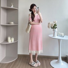 임산부 반팔 원피스 봄 여름 패션 캐주얼 임부복 니트 원피스 여자 루즈핏 얇은 롱 치마 sjs