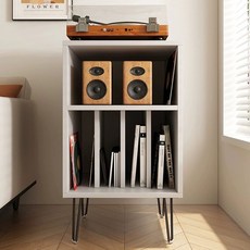 LP수납장 거치대 LP장식장 우드 보관함 엘피판 수납 진열장 진열, 화이트48*40*83(원목 파티클보드)