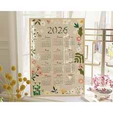 [A2 대형] 2026 한장 달력 포스터 벽걸이 캘린더 큰글 메모 인테리어 벽달력 (6종 디자인), 1매, 플라워 베이지
