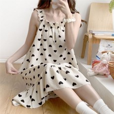 야오야오 여성용 아잉 리본 프릴 나시 원피스 잠옷