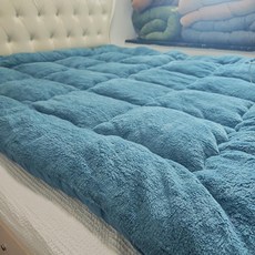 부드럽고 두꺼운 양털 기모 침대 매트리스 토퍼 패드 이불 겸용, 블루