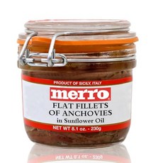메로 - 시칠리아산 플랫 멸치 필레 (1)- 230g. 메 Merro - Sicilian Flat Fillets of Anchovies (1)- 8.1 oz. Jar by Me, 1개, 230g