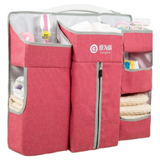 Evangeline 愛為你 嬰兒床邊收納掛袋, 亞麻立體紅色置物袋(有綁帶)