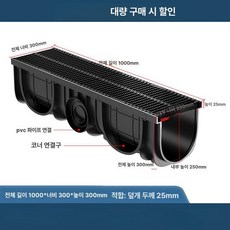 taeon 벤치플륨관 수로관 U형플륨관 측구수로관 맨홀, 고분자 덮개 포함 1000x300x300x25 mm