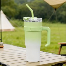 스테인리스 텀블러 보온보냉 대용량 차량용 텀블러 + 빨대 포함, 1개, 1.2L, 그라데이션 그린