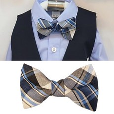 아동 나비넥타이 네이비 그레이 체크 보타이