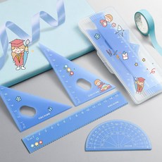 臺灣-出貨【新款】圓規尺子套裝小學生學習用品繪圖文具多功能尺規三角闆直尺量角器, 1個