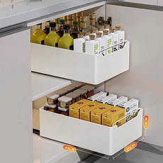 廚房收納架 櫥櫃拉籃 抽拉式置物架 下水槽餐具碗碟盤抽屜式深櫃收納盒, 1個, 雙層高14cm【25cm寬】抽拉