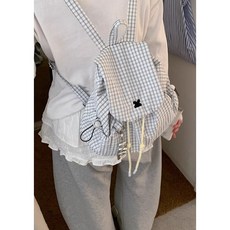 格子帆布登山包 韓國學院風 雙肩包 休閒揹包 水桶包, 白色,無規格