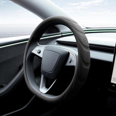 FDAIUN 2024 테슬라 모델 3 & 2025 모델 Y 핸들 커버 실리콘 소재 미끄럼 방지 소프트 스티어링 휠 보호 내부 액세서리(블랙), 블랙