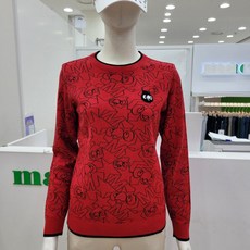마코 모다남양주 여성 FW 띠옹이 패턴 풀오버 라운드니트티 MOW3SW7131_GN