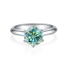 Gem's Beauty 그린 모이사나이트 반지 0.5Ct /1.0Ct/1.5Ct/2.0Ct/3.0Ct/5.0Ct D 컬러 라운드 다이아몬드 스털링 실버 밴드 여성용 결혼 약혼