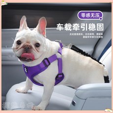 狗绳 狗狗車載胸背安全帶坐車神器中大型犬巴哥柴犬泰迪牽引繩防掙脫, 1個, 紫色胸背+黑色車載牽引繩,S（建議體重8-15斤）