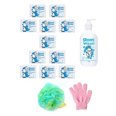 Goat 山羊奶肥皂 100g 11入+沐浴露 500ml +沐浴球 60g 隨機出貨+沐浴手套 50g 隨機出貨, 1組