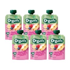 영국 1등 퓨레 오가닉스 [오트밀 사과 바나나 라즈베리&블루베리 ] 유기농 과일 퓨레 아이 이유식 유아식 돌아기 오트밀 간식, 오트밀, 사과, 바나나, 라즈베리&블루베리, 100g, 6개