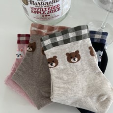 러브앤삭스 여성용 무압박 캐릭터 귀여운 체크 패션양말 임산부 당뇨양말 5켤레 세트, 블랙