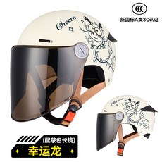 DFMEI 摩托車頭盔夏季雙鏡片尾翼防曬電動車機車四季騎行頭盔, 1個, 幸运龙【茶色长镜片】:配日夜内镜送护耳