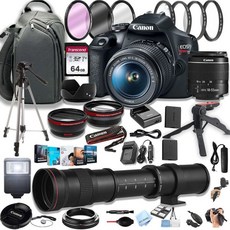 캐논 EOS 리벨 T7 DSLR 카메라 wEF-S 18-55mm F3.5-5.6 줌 렌즈 420-800mm 슈퍼 텔레포토 100S 슬링 백팩 64GB 메모리 카드 전문가용 사진, 캐논 EOS 리벨 T7 DSLR 카메라 wEF-S 18, 1개