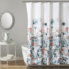 Lush Decor 주리 플로라 샤워 커튼 - 패브릭 수채화 플로럴 프린트 디자인 72 x 72인치 블루 및 코랄, 블루 & 코랄, 1개