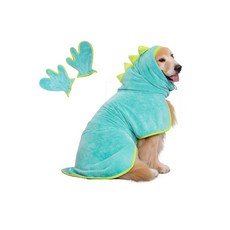 추운 날씨 해변 수영장을 위한 포이 슈퍼 소프트 패스트 드라이 개 타월 세트 - 고양이와 개를 건조 장갑이 있는 조절 가능한 극세사 목욕 가운 M 블루 다이노, Medium, Pink Dino