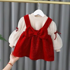 DFMEI 女童連衣裙春季新款兒童裙子套裝過年服新年裝嬰兒女寶寶春裝