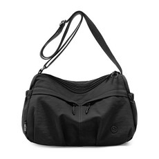 多層拉鍊大容量尼龍斜背包，輕盈耐磨多色可選，女士斜背包，多層收納設計，出行更便利, 黑色