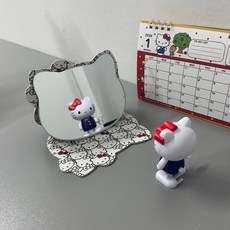 키티 도트 탁상 접이식 거울 휴대용 여행용사무실 책상 화장대, 화이트