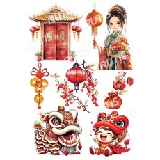 AR-TF-新年0006 藝術紙 蝶谷巴特 DIY轉印紙 新年圖案, 1個, 熱轉印