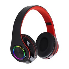 PYHO LED 발광 무선 블루투스 헤드셋 저음 향상 + 접이식 + 고음질 헤드폰, 블랙+레드
