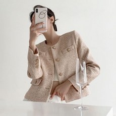 노카라 핑크 트위드 자켓 하객룩 봄 가을 FLS-1006774