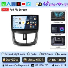 푸조 207 2006-201 인셀 카 라디오 멀티미디어 플레이어 안드로이드 13 자동 스테레오 GPS용 무선 CarPlay, 01 빠른, 09 F 8CORE (2 32G)